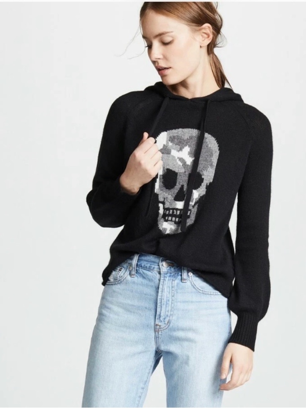 Skull Cashmere Womens Selena Cashmere Skull Hooded Sweater Sz Medium Black
